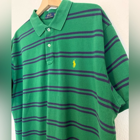 Vintage Polo Ralph Lauren Green Striped Classic Fit Polo - Picture 5 of 6